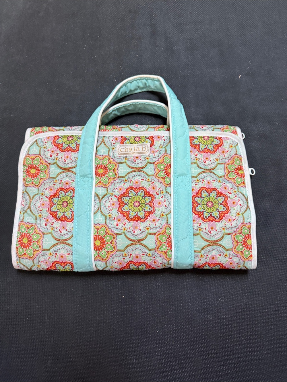 Cinda B Floral Quilted Cosmetic Bag in Aqua